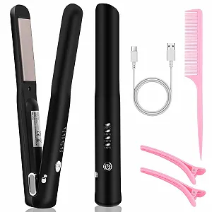 Випрямляч та плойка 2-в-1 Wireless Portable Mini Ceramic 4 Temperatures USB-C Білий/Золотистий - Фото 1