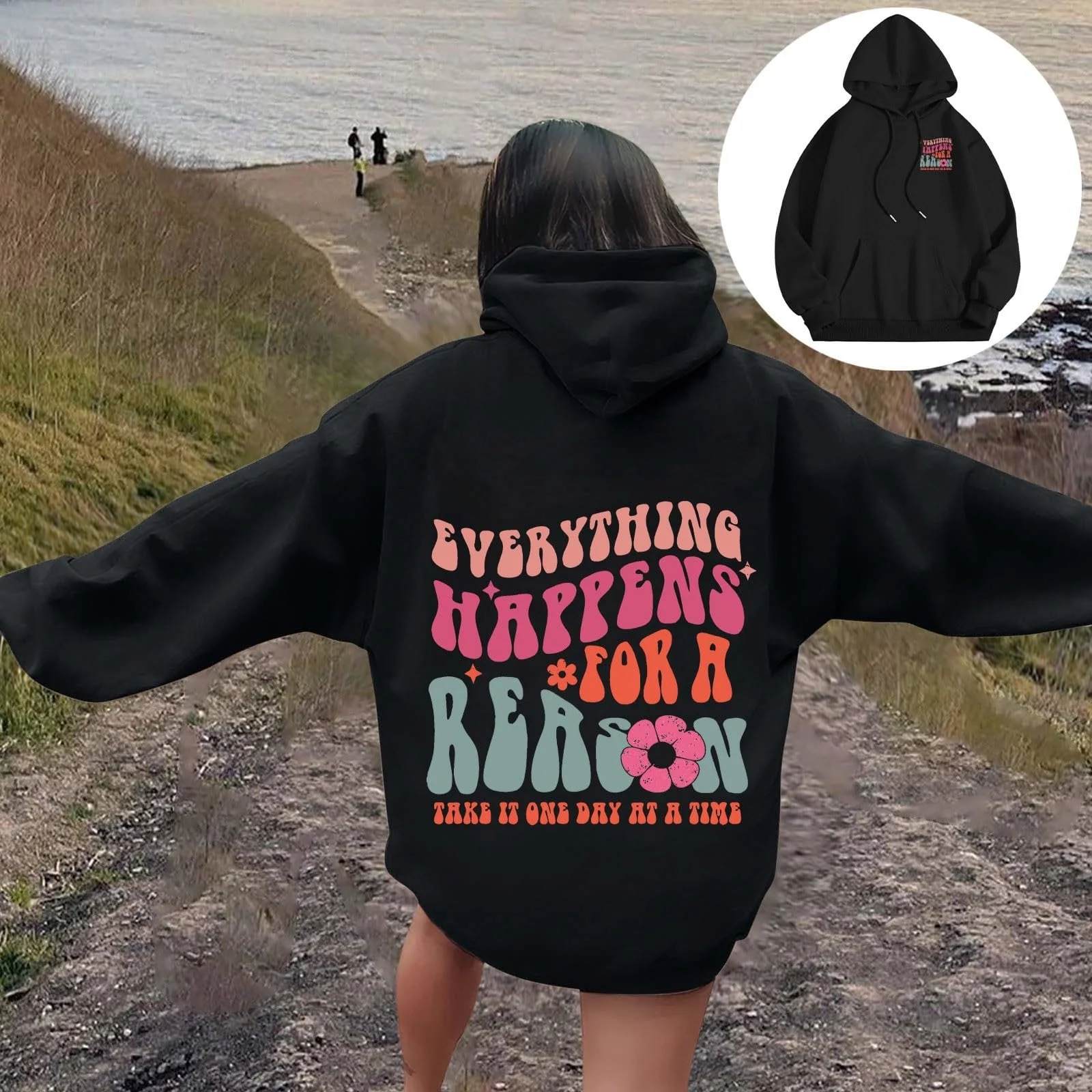 Женский худи с принтом букв, длинными рукавами и карманами Размер M Petite, фото №3