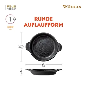 Форма для запекания Wilmax Плоская 800 мл круглая фарфоровая ручной глазуровки Черная synthetic.ua - Фото 1