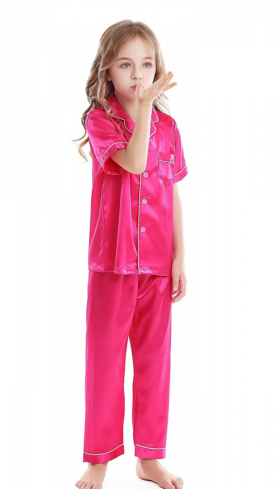 Комплект пижамы Horcute: топ с короткими рукавами и длинные штаны, атласный, фото №8 Комплект пижамы Horcute: топ с короткими рукавами и длинные штаны, атласный, фото №8