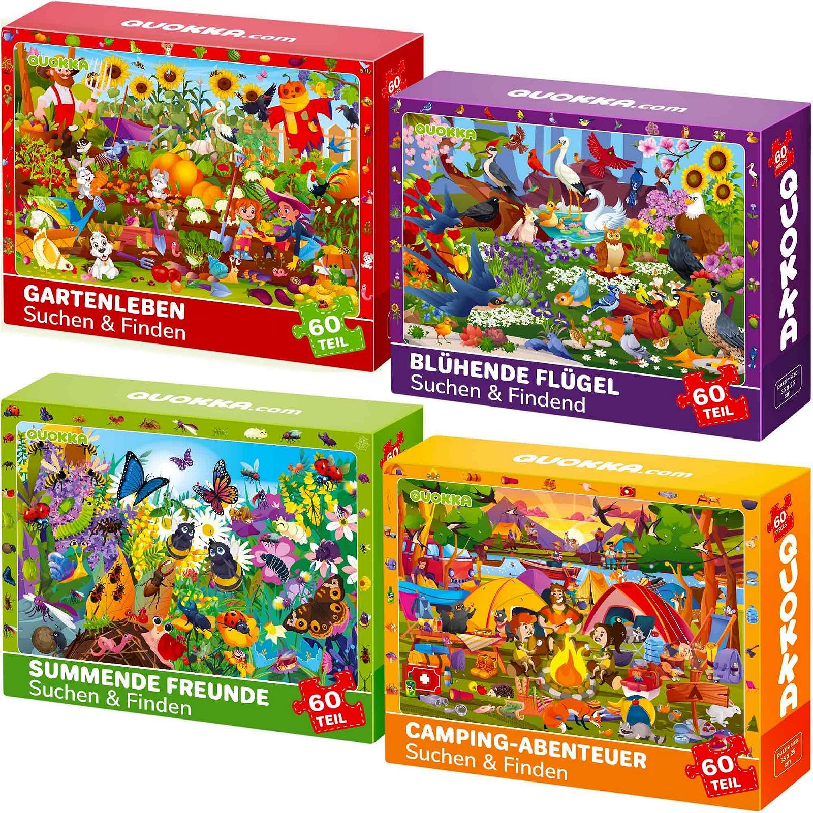 Пазл QUOKKA Птицы, Кемпинг, Сад и Жуки 4 х 60 деталей рамка поиск и находка для детей 4-7 лет, фото №1 Пазл QUOKKA Птицы, Кемпинг, Сад и Жуки 4 х 60 деталей рамка поиск и находка для детей 4-7 лет, фото №1