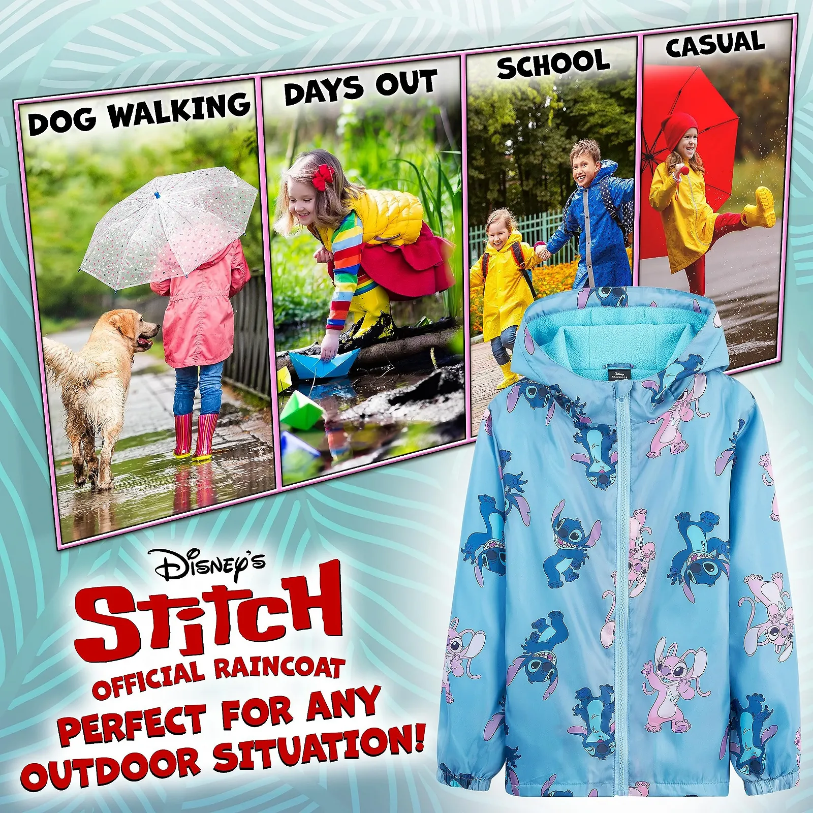 Детская дождевая куртка Disney Lilo & Stitch для девочек от 4 до 14 лет с флисовой подкладкой, весенняя, фото №4