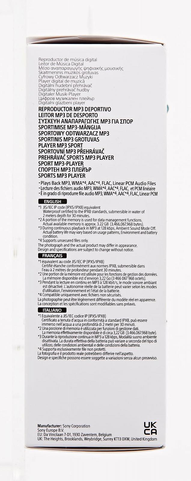Спортивный плеер Sony NW-WS623 4GB Водонепроницаемый, фото №4