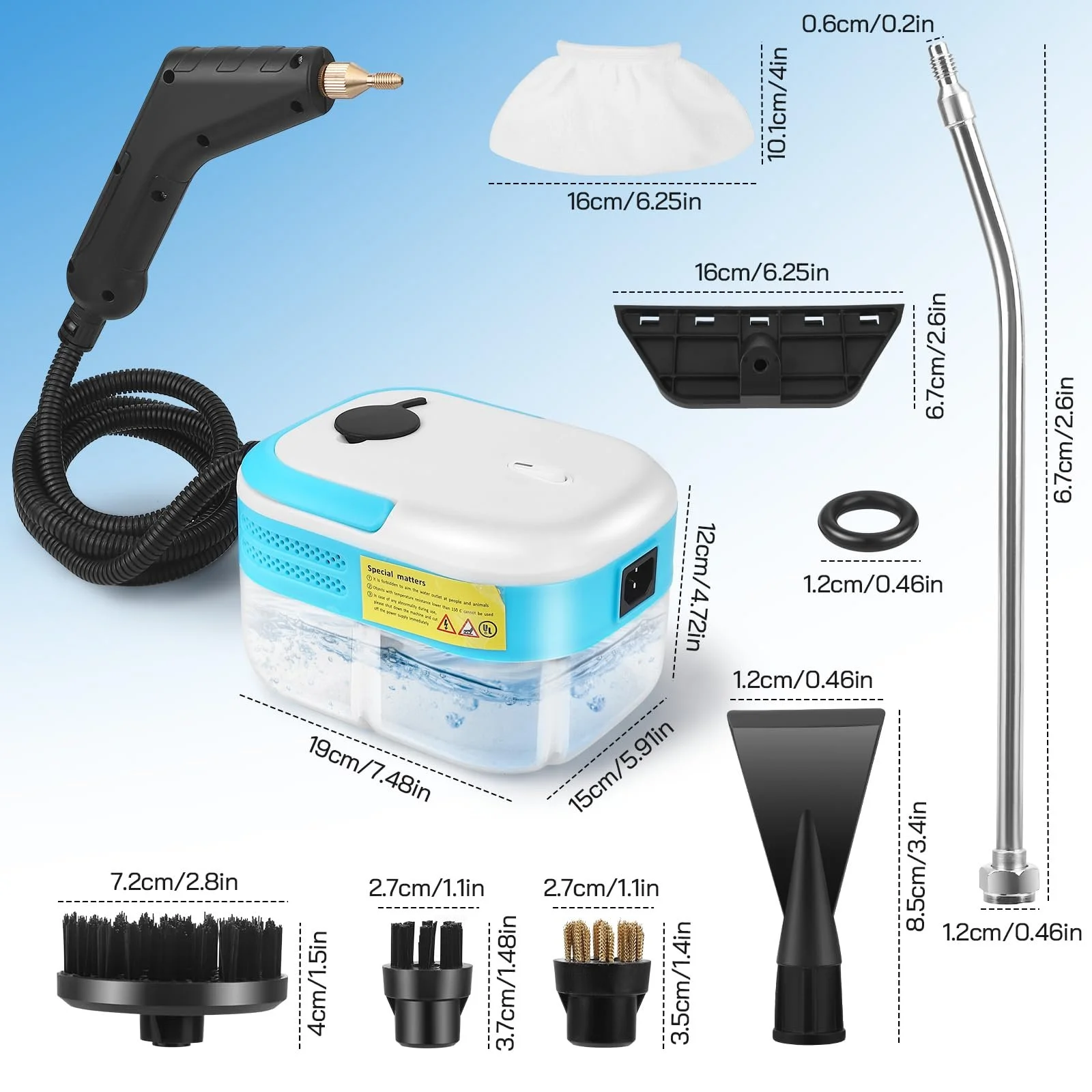 Пароочисник ручний 1500 Вт 1200 мл 3.0 бар з 7 аксесуарами, фото №8