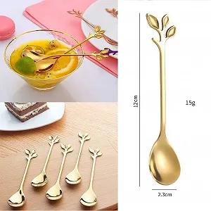 Ложка Кавова з нержавіючої сталі, Лист, Набір 12 штук, Дизайн Гілки, Золотий synthetic.ua - Фото 1