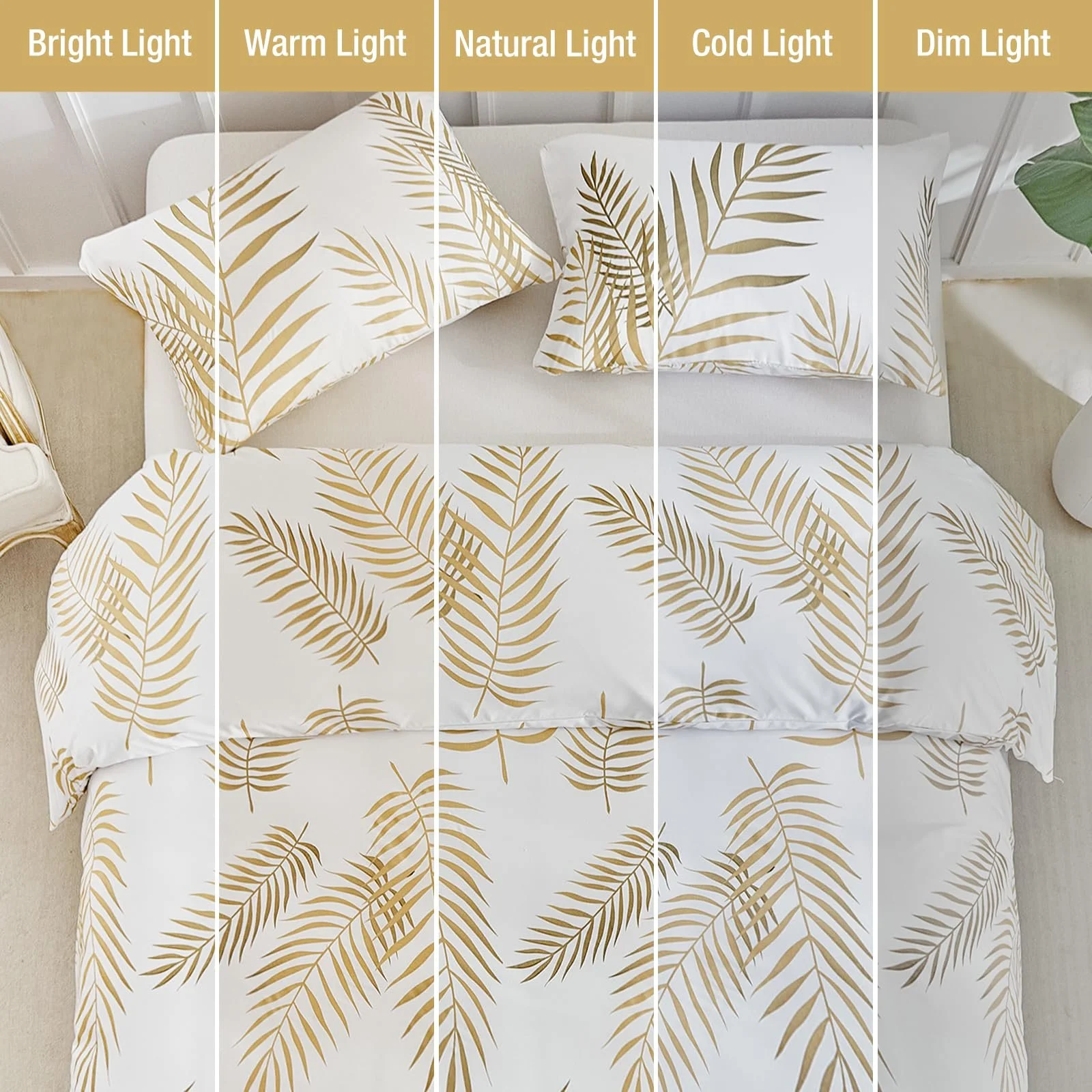 Комплект постільної білизни Lekesky 3-Piece 200 x 200 см мікрофібра White/Gold, фото №8