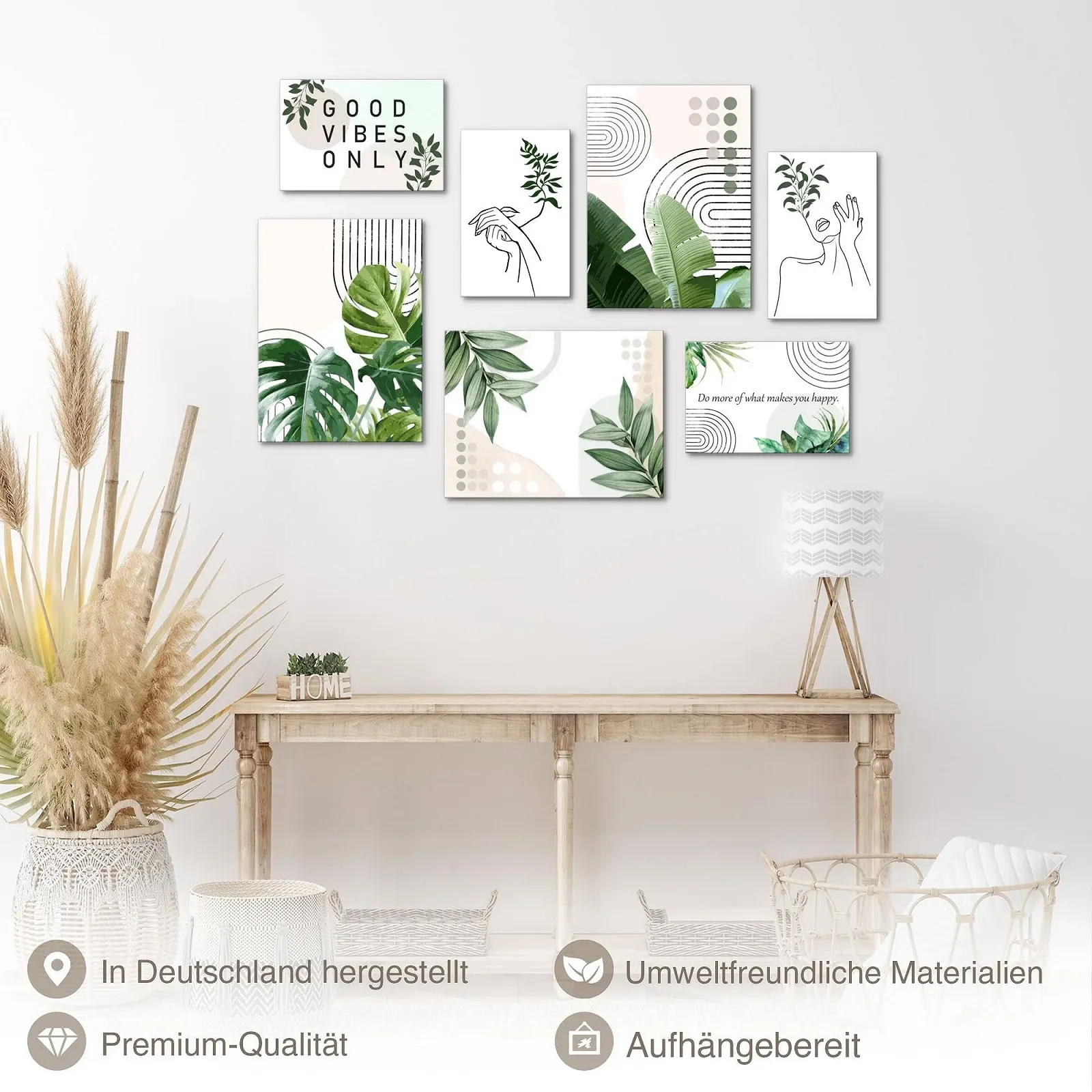 Настінні картини Novart N034371a Абстрактні фігури Листя 7 шт. Бежево-біло-зелений, фото №2