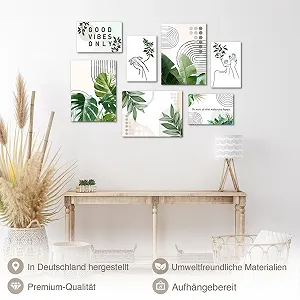 Настінні картини Novart N034371a Абстрактні фігури Листя 7 шт. Бежево-біло-зелений synthetic.ua - Фото 1