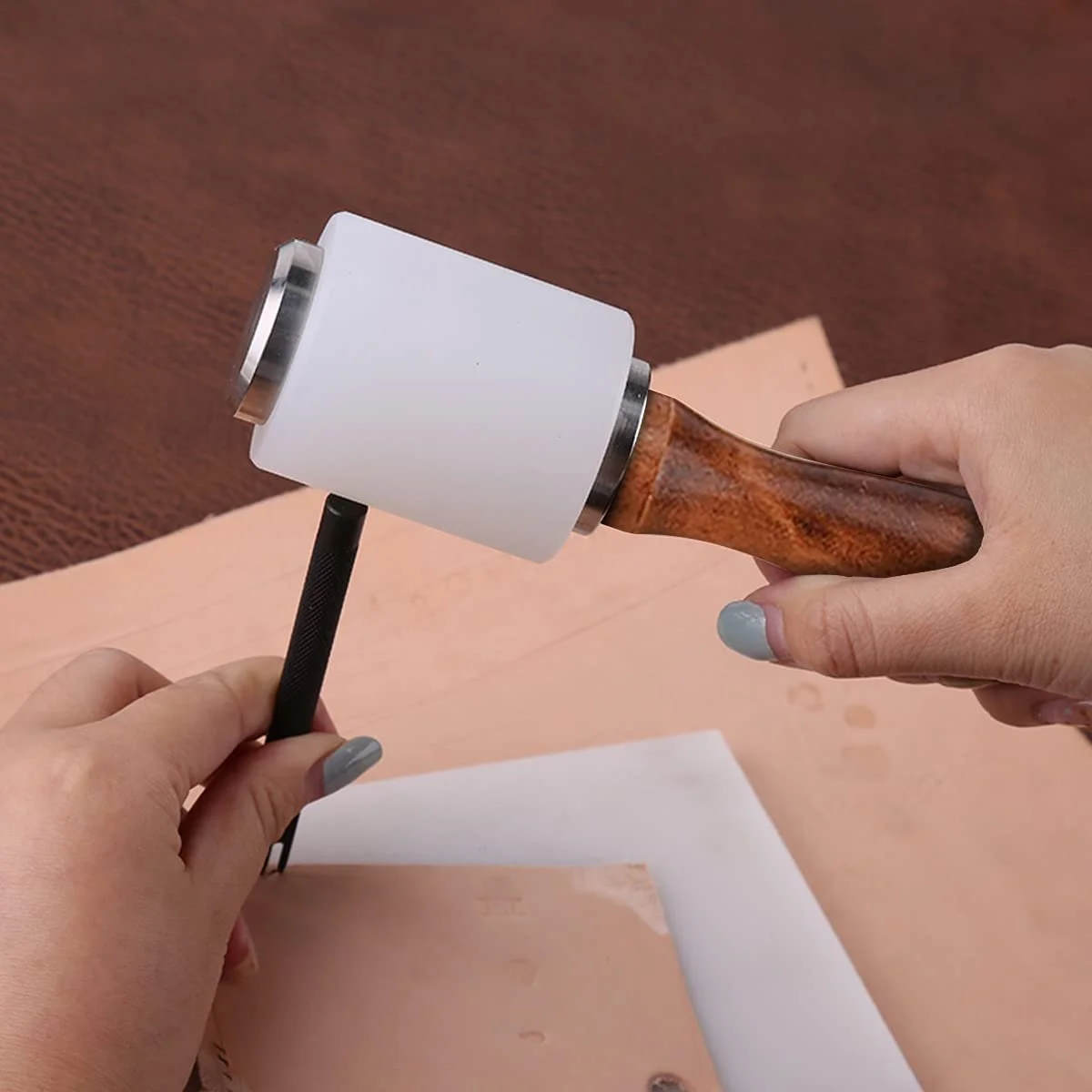 Набор молотков для резьбы по коже 2 шт. с деревянной ручкой для кожи DIY, фото №6