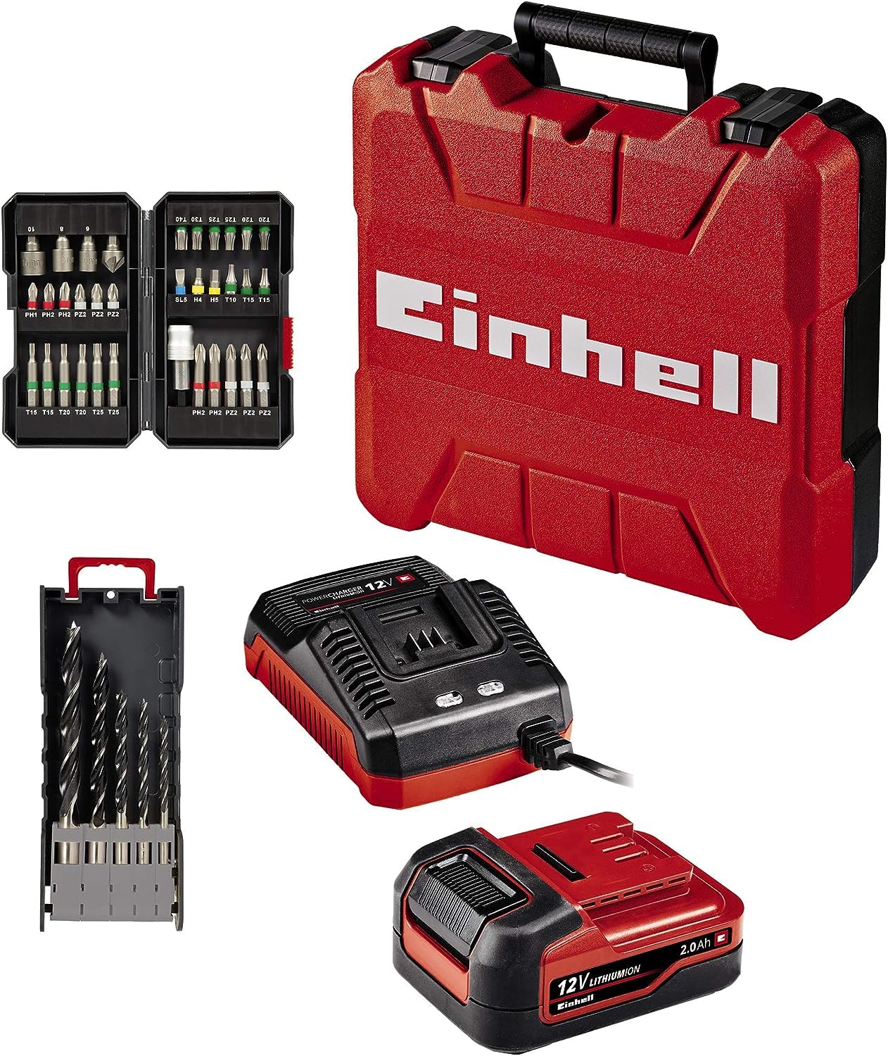Шуруповерт Einhell TE-CD 12/1 3X-Li +39 (1 x 2.0 Ah) (Li-Ion, 12 В) 30 Нм, 2 скорости, со съемным 10 мм патроном 34-комплект насадок, 5 сверл по дереву с зарядным устройством + 1 x 2.0 Ah аккумулятор, фото №3