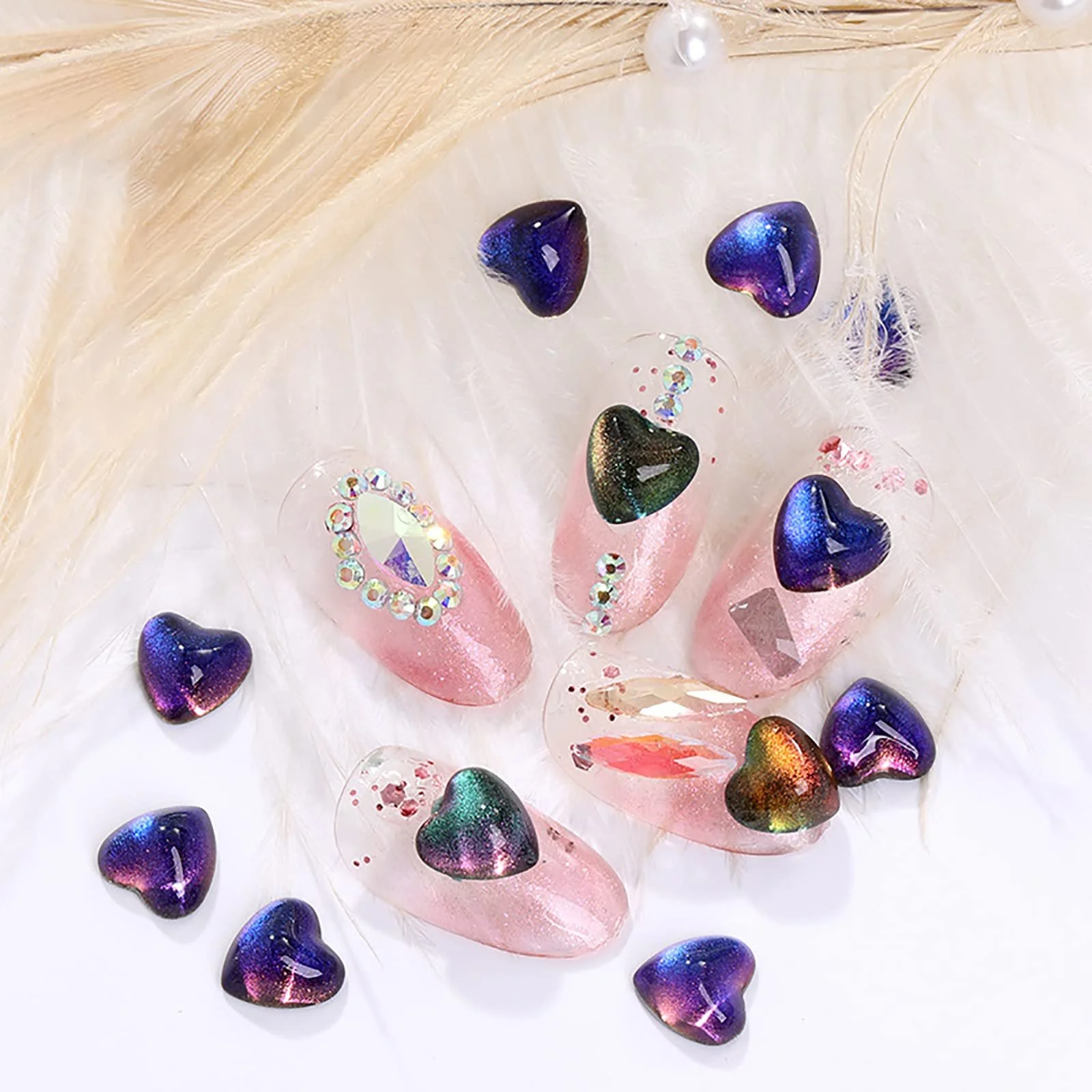Стрази для DIY 3D Блискітки Персикове Прикраса для нігтів Серце Зірка Діаманти, 45 шт, фото №7