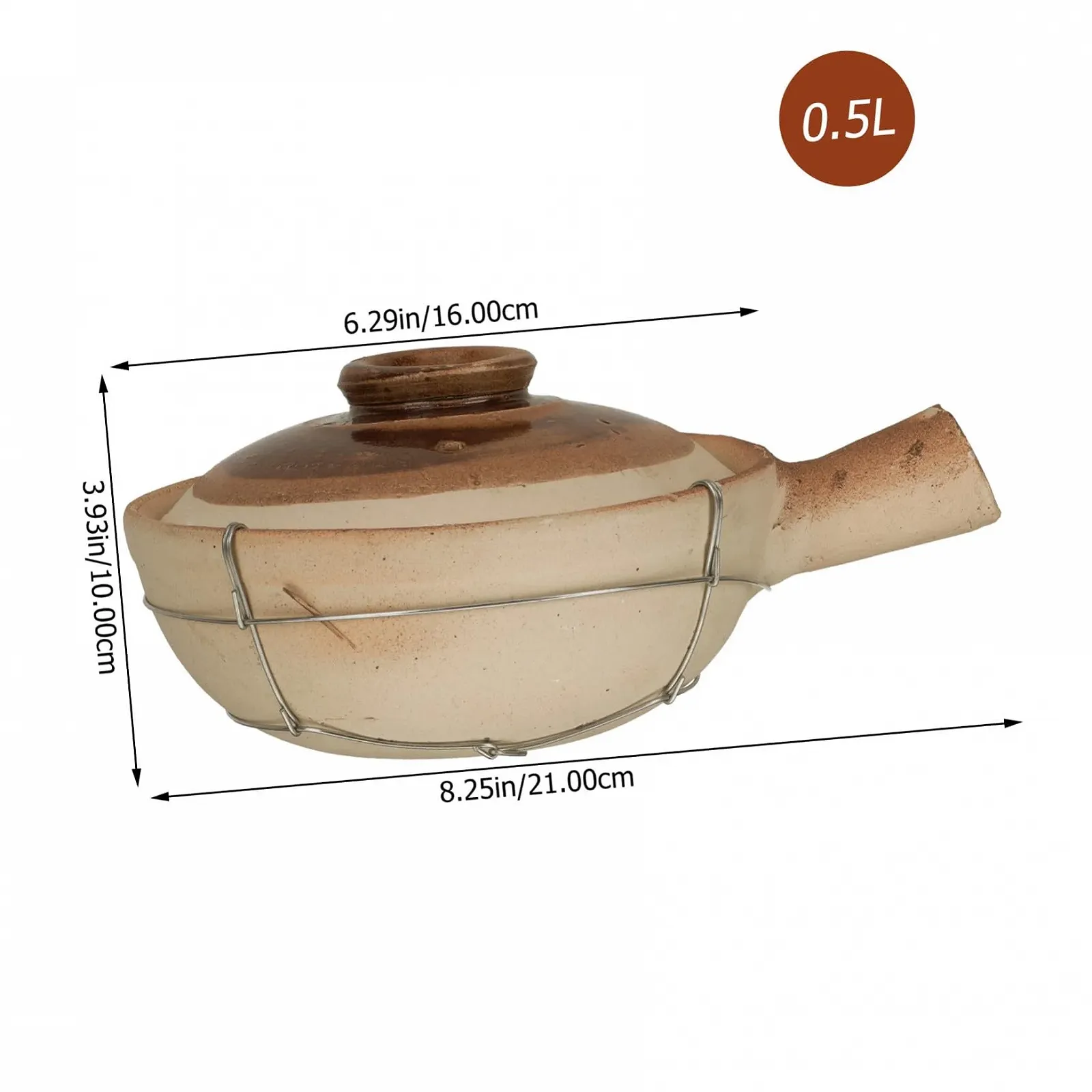 Китайская глиняная кастрюля для запекания 0.5 л с ручкой, фото №3