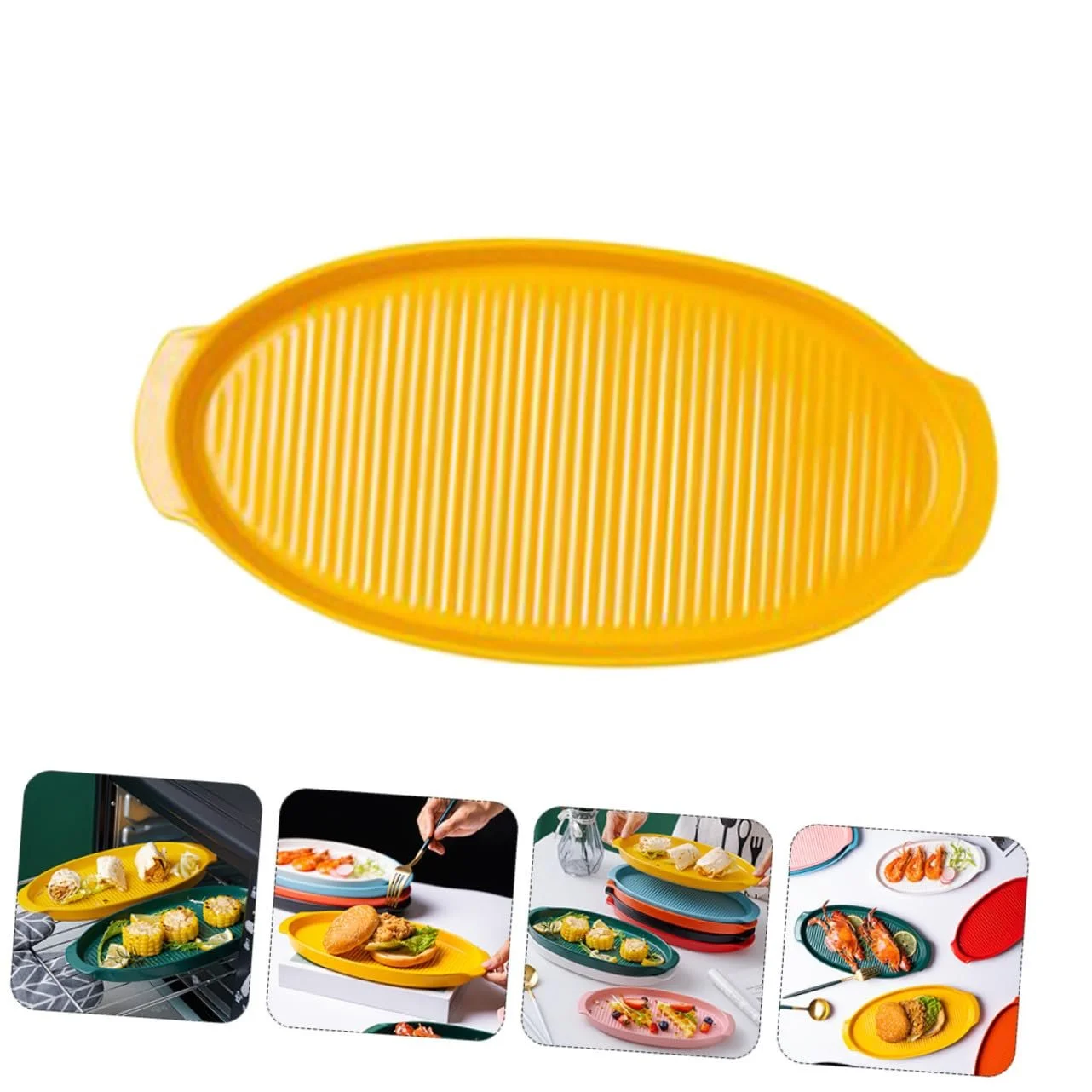 Форма для запекания керамическая овальная с ручками желтая малая, фото №7