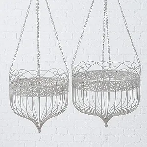 Подвесные корзины для растений CasaJame Набор из 2 шт. Железо Белые 32-38 см - Фото 1