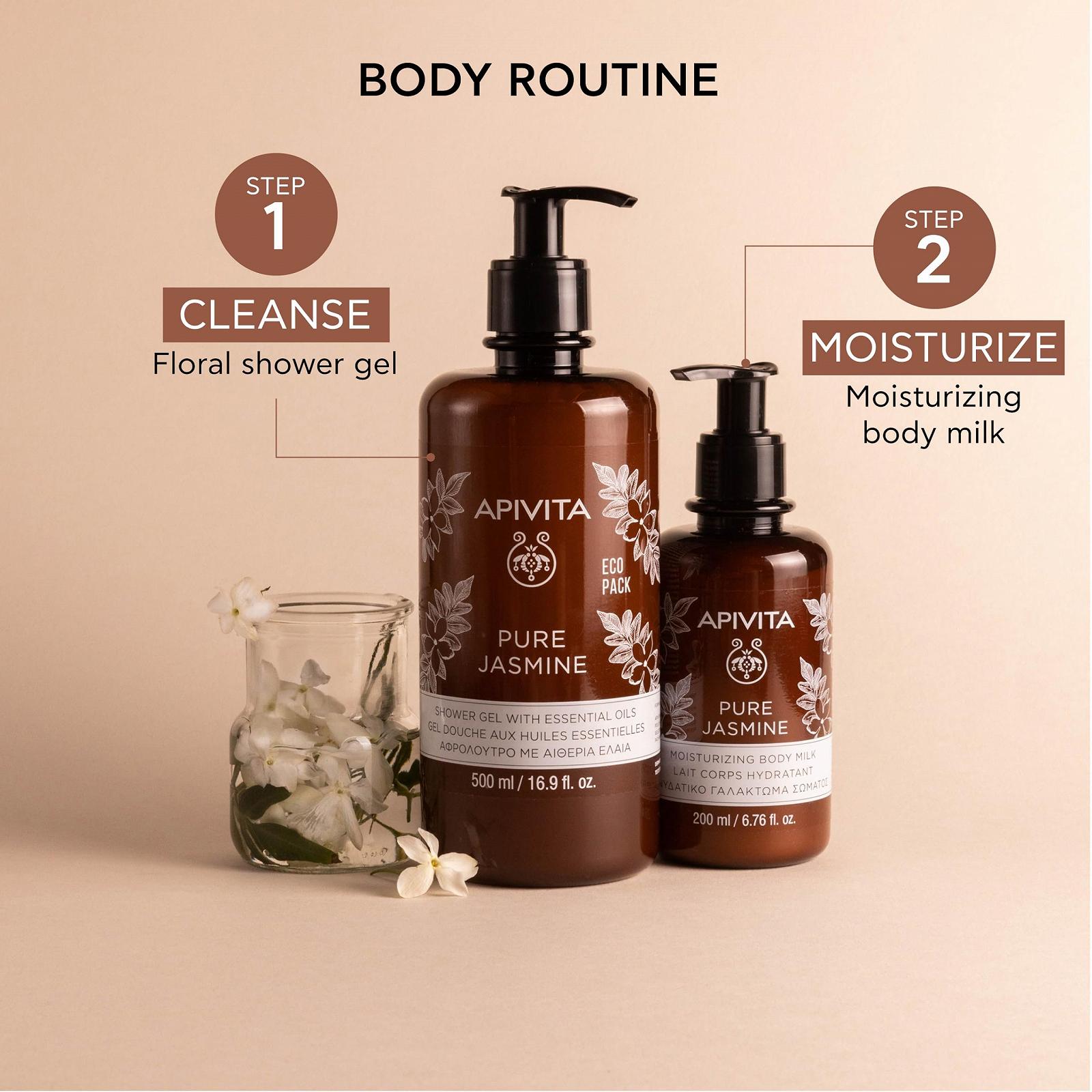 Гель для душа Apivita Pure Jasmine с маслом жасмина и прополисом 500 мл., фото №3