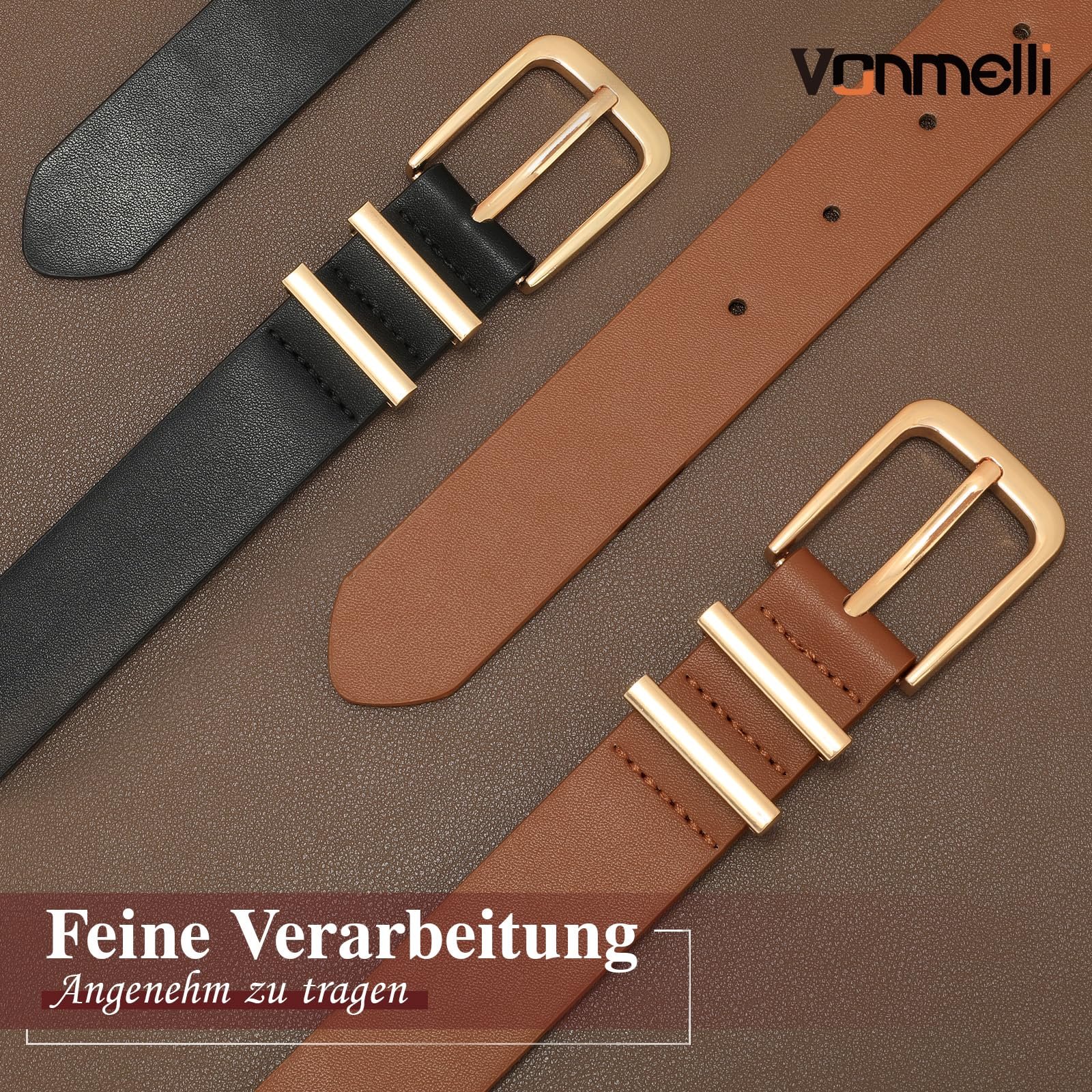 Женский кожаный ремень VONMELLI, 2 шт., для джинсов, брюк, платьев, модный женский пояс с золотой квадратной пряжкой, фото №4