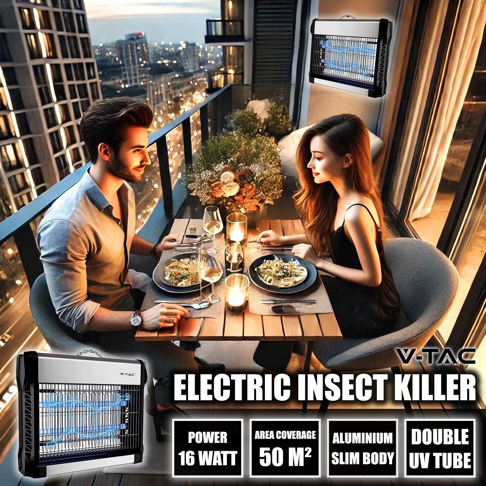 Електричний знищувач комах V-TAC 16 Вт 50 м² Slim UV LED Blue, фото №3 Електричний знищувач комах V-TAC 16 Вт 50 м² Slim UV LED Blue, фото №3