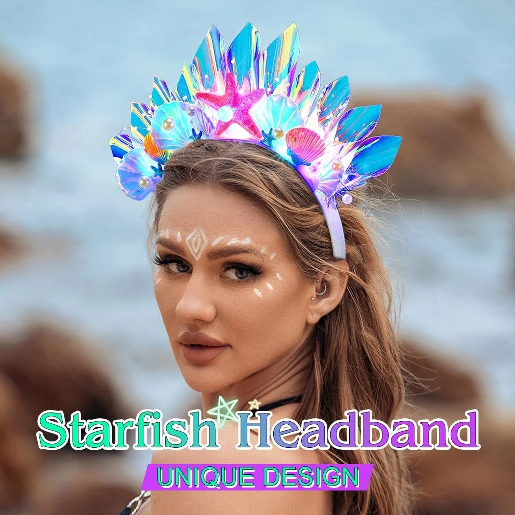 Світлодіодна Обруч на Голову з Мушлею та Морською Зіркою, фото №6