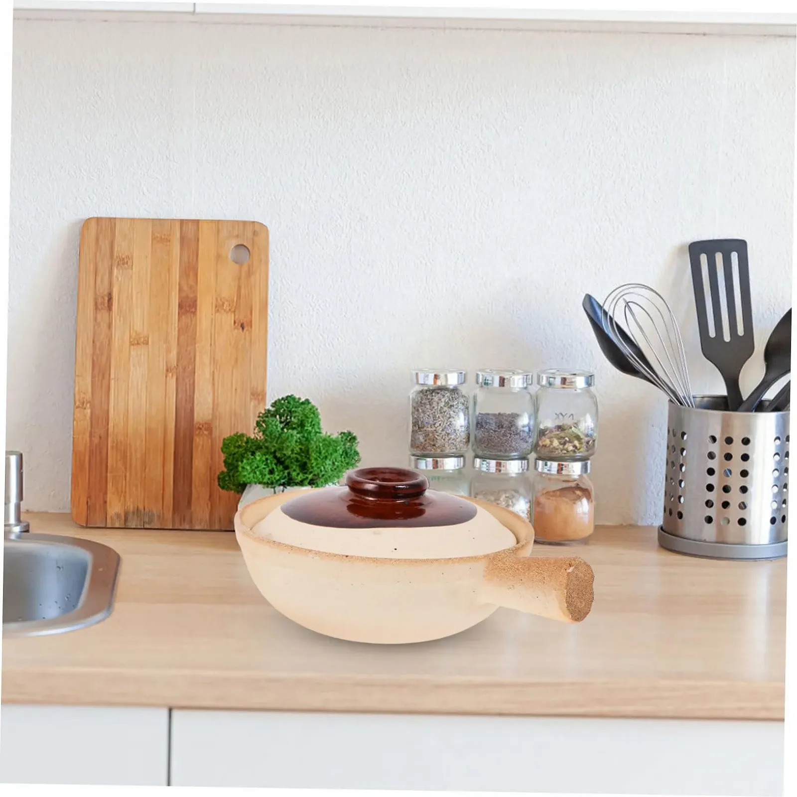 Ківш керамічний UKCOCO з кришкою, теракотовий глина, фото №7