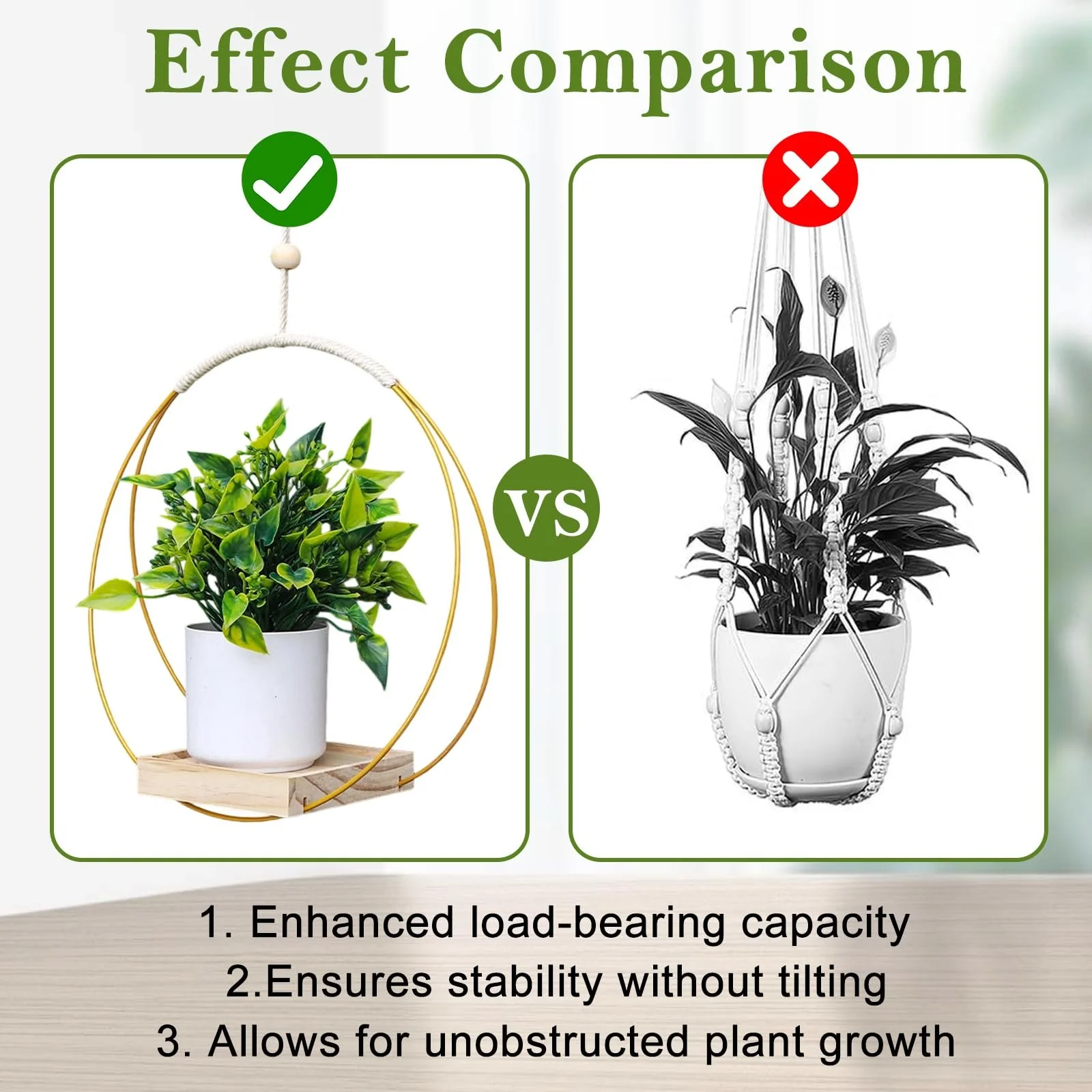 Подвесной вазон Металлическое кольцо с деревянным основанием 30 x 30 см Золотой, фото №4