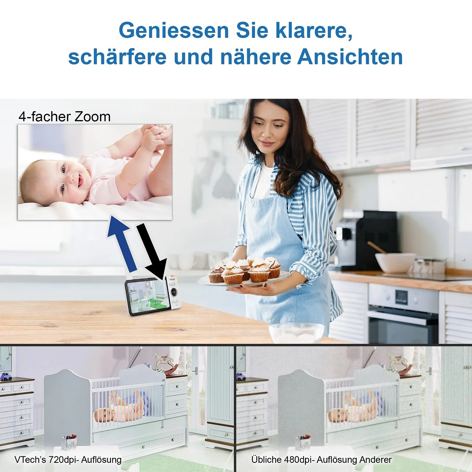 Відеоняня VTech VM818 HD 5" LCD Нічне бачення Інтерком Колискові, фото №3 Відеоняня VTech VM818 HD 5" LCD Нічне бачення Інтерком Колискові, фото №3