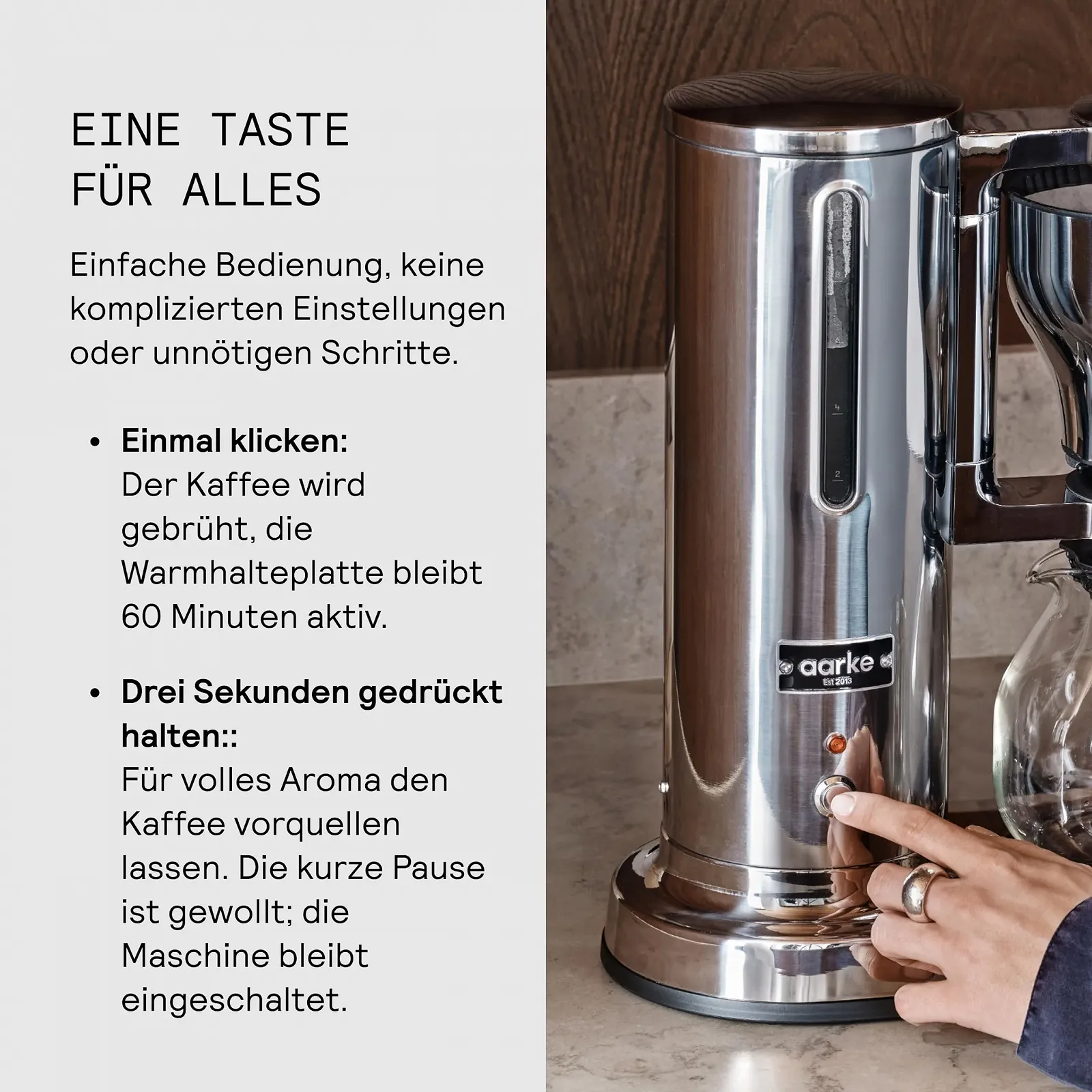 Капельная кофеварка aarke ECBC Certified Стеклянный графин 10 чашек 1,25 л Современный дизайн, фото №5