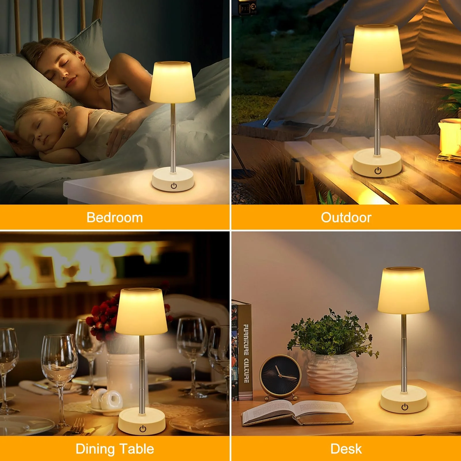 Настільна лампа LED Wireless (набір з 2 шт.) Сенсорна Акумуляторна USB Регульована висота, фото №5