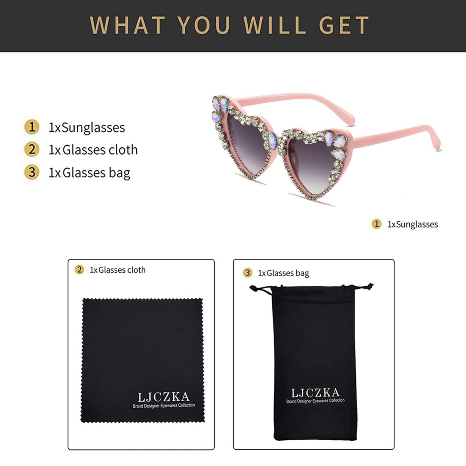 Сонцезахисні окуляри Серце Жіночі LJCZKA Вінтажні з Rhinestones, фото №7 Сонцезахисні окуляри Серце Жіночі LJCZKA Вінтажні з Rhinestones, фото №7