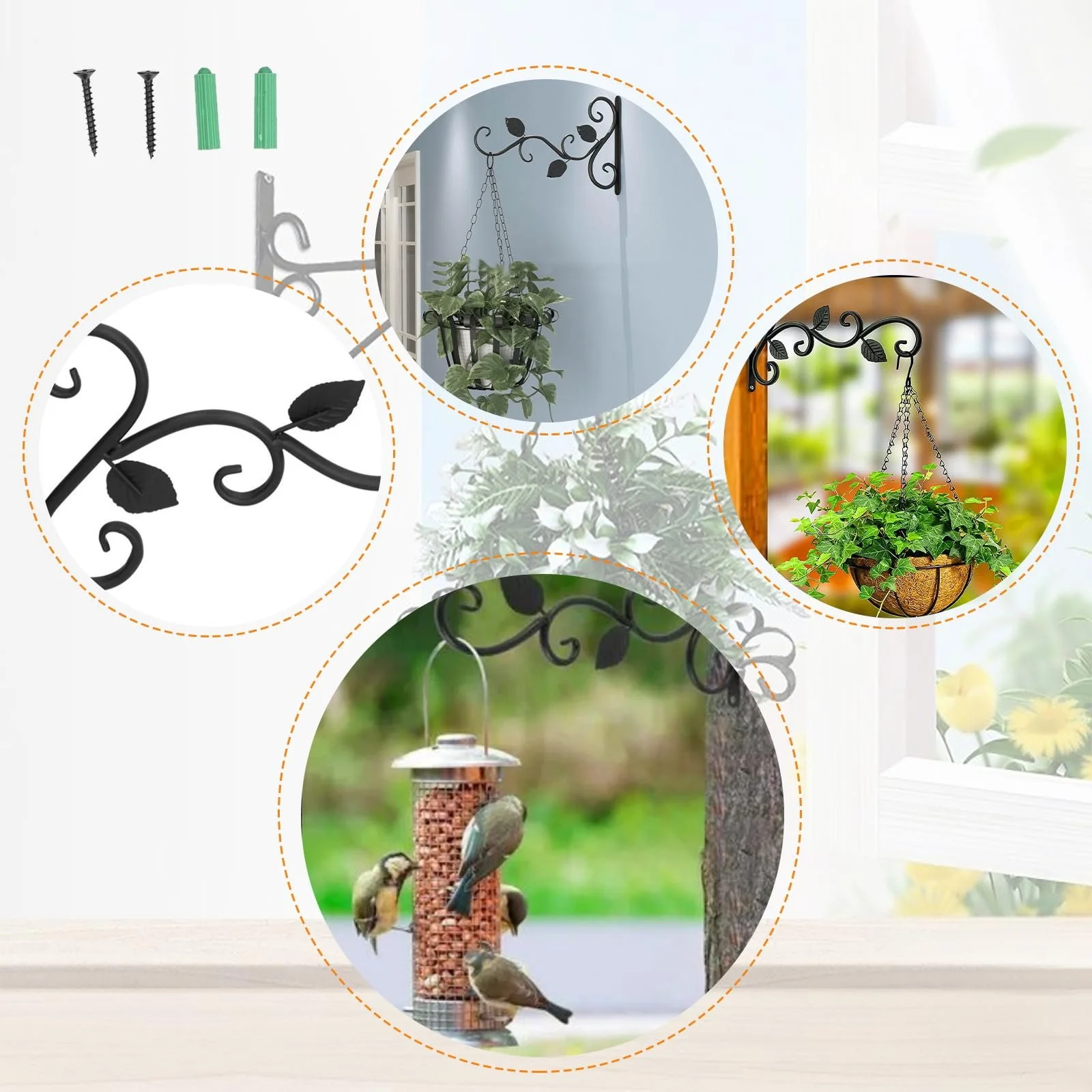 Держатель для подвесных корзин кованый уличный настенный кронштейн черный, фото №7