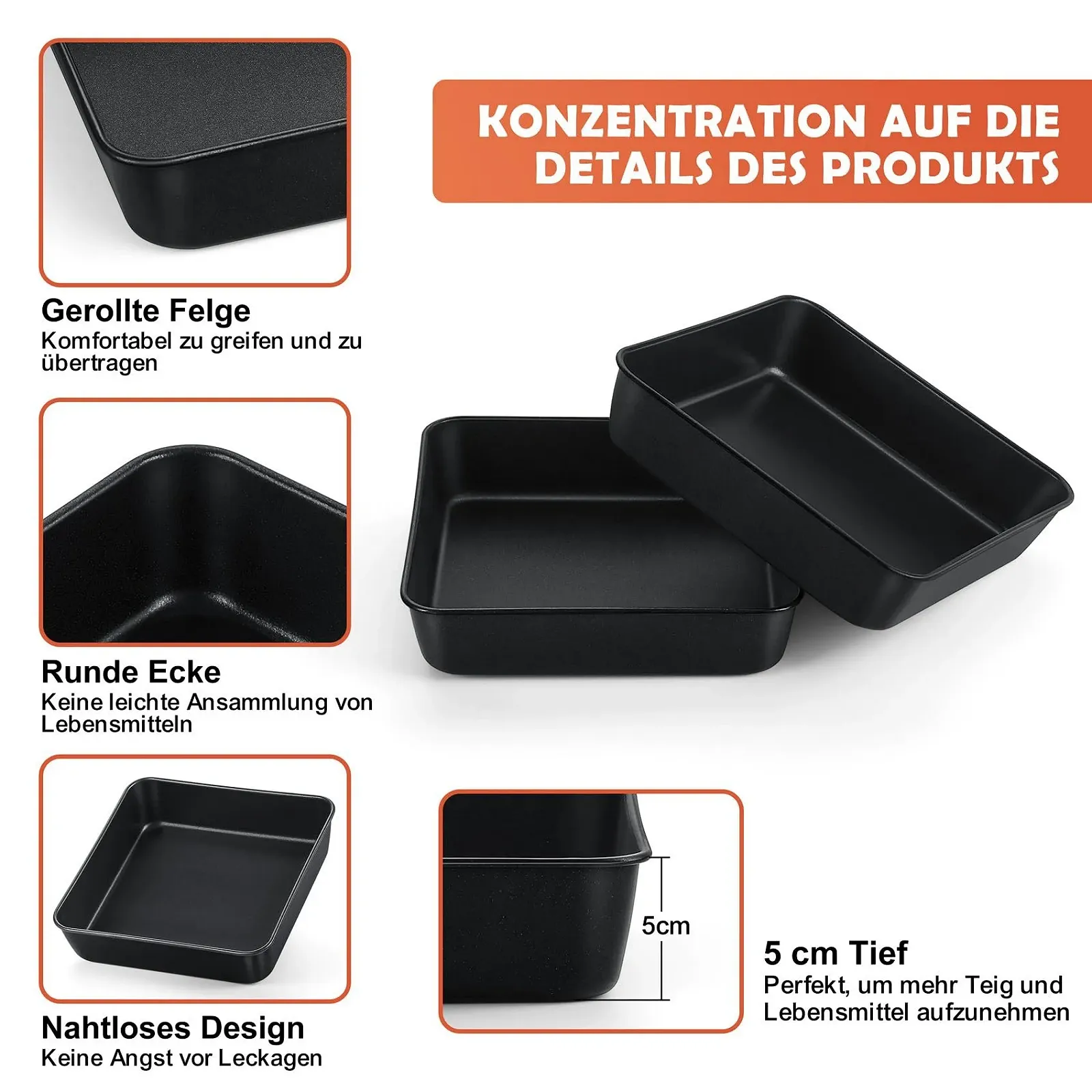 Форма для запекания Onader квадратная стальная антипригарная 20 см набор из 2 шт., фото №3