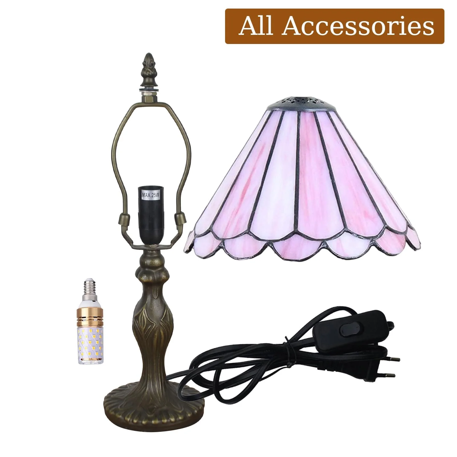 Настільна лампа Kinbolas Tiffany Style Pink вітражний абажур 8 дюймів Victorian Antique, фото №7