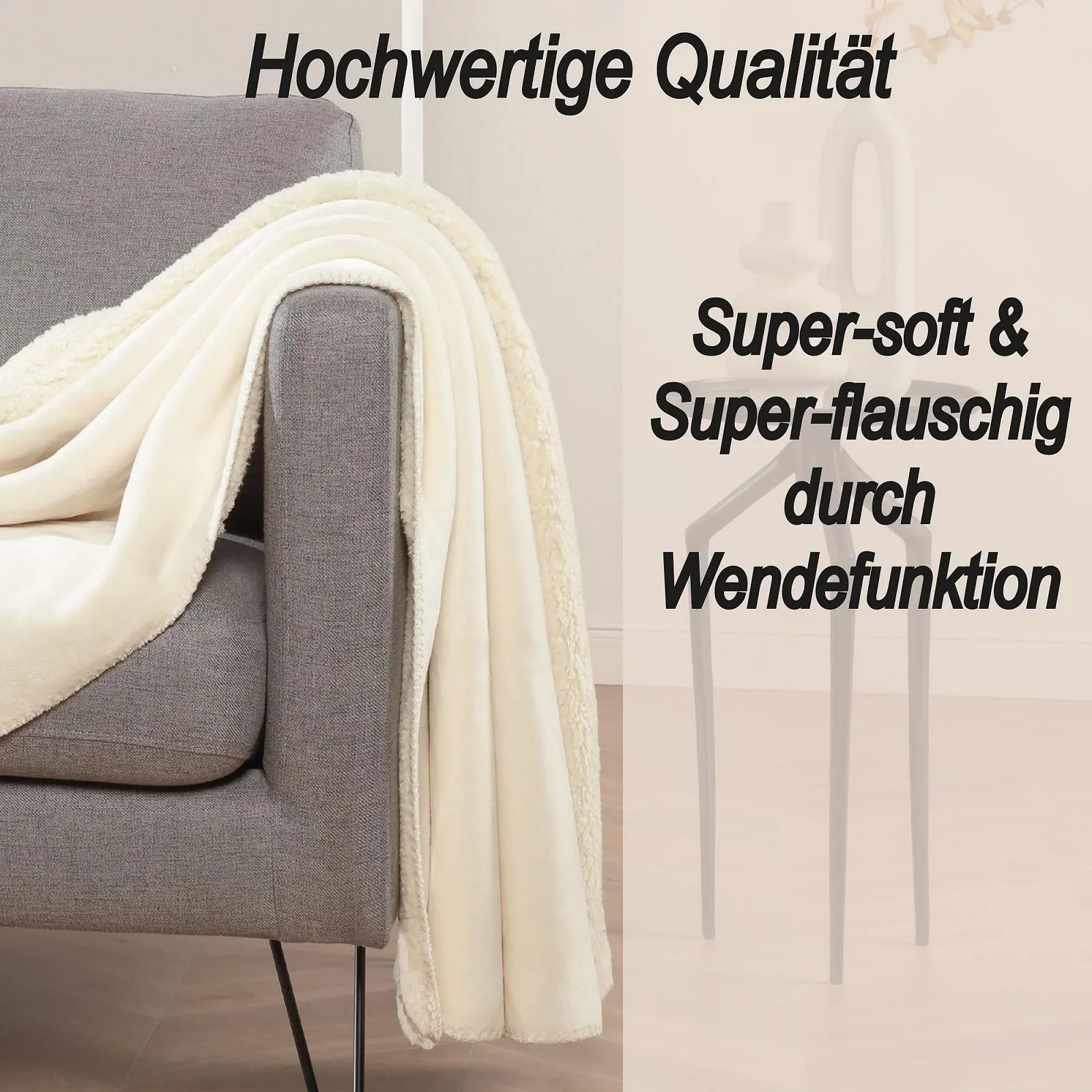 Покривало Bestlivings XXL 150 x 200 см (кремова) Пухнаста двостороння ковдра, фланель, фото №2