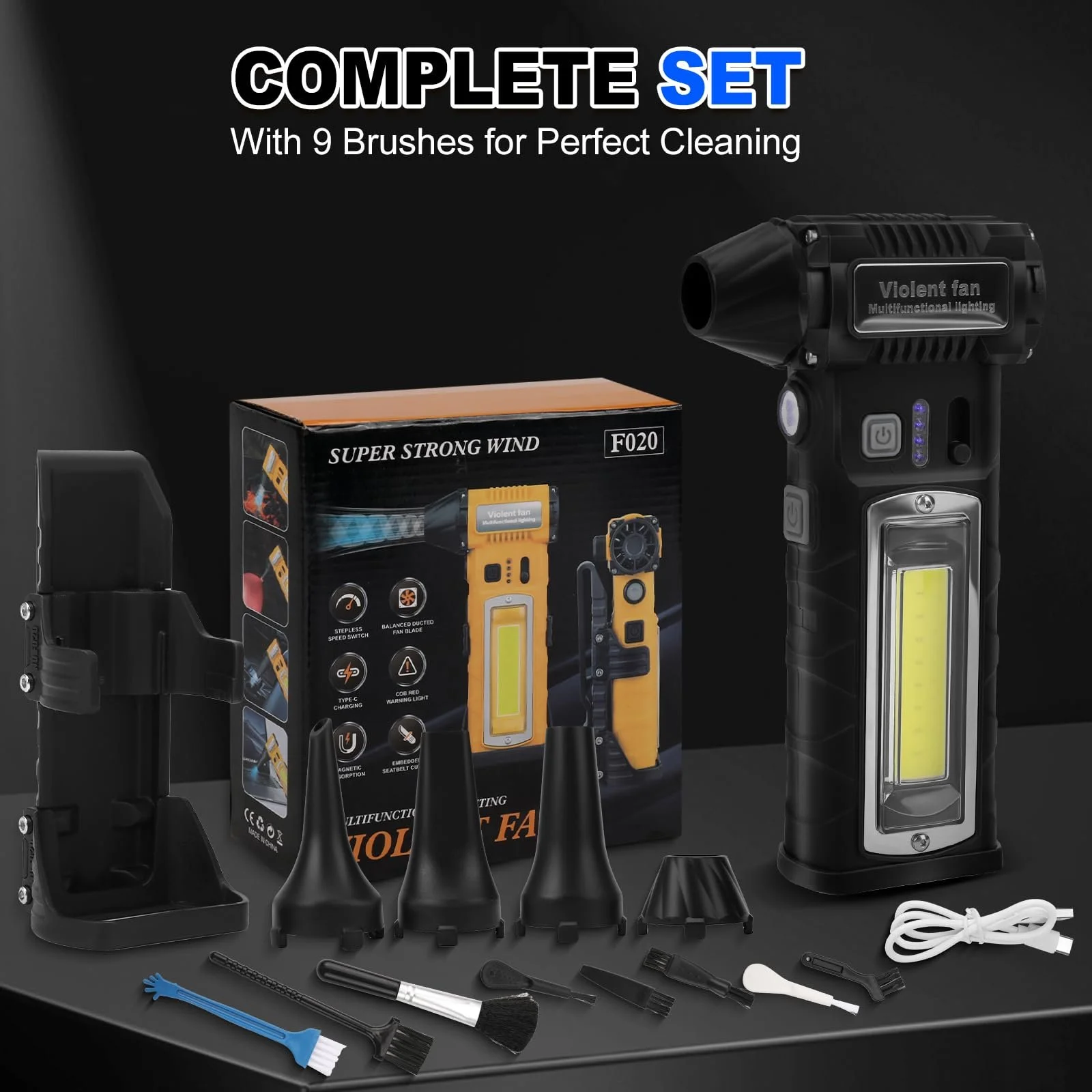 Аккумуляторная воздуходувка и пылесос 2-в-1 110 000 об/мин 8000 мАч с набором для чистки и LED-подсветкой, фото №7