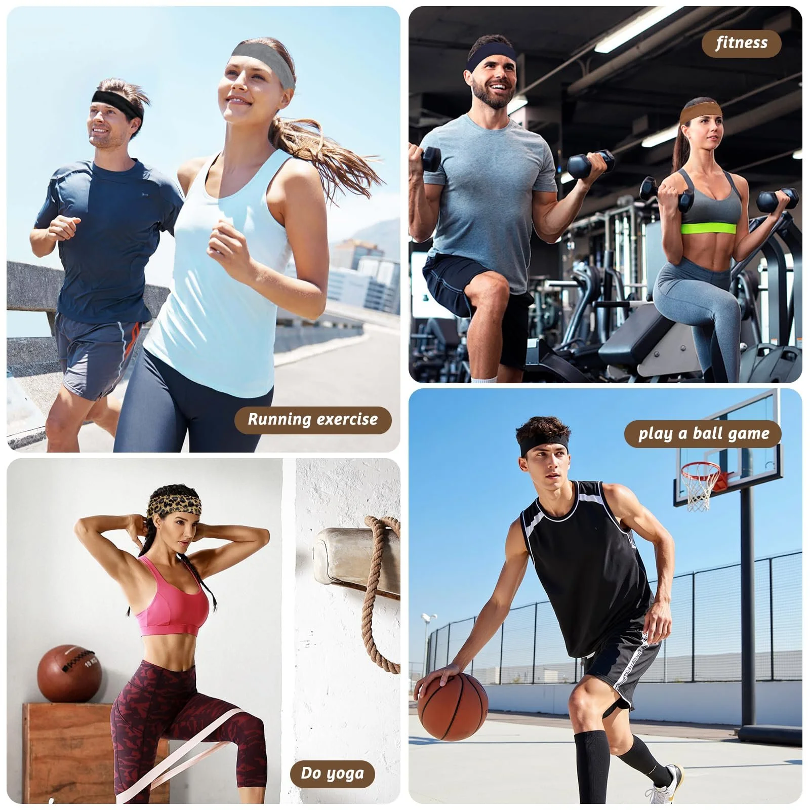 Набір спортивних пов'язок на голову для жінок, 8 шт, еластичні, фото №5