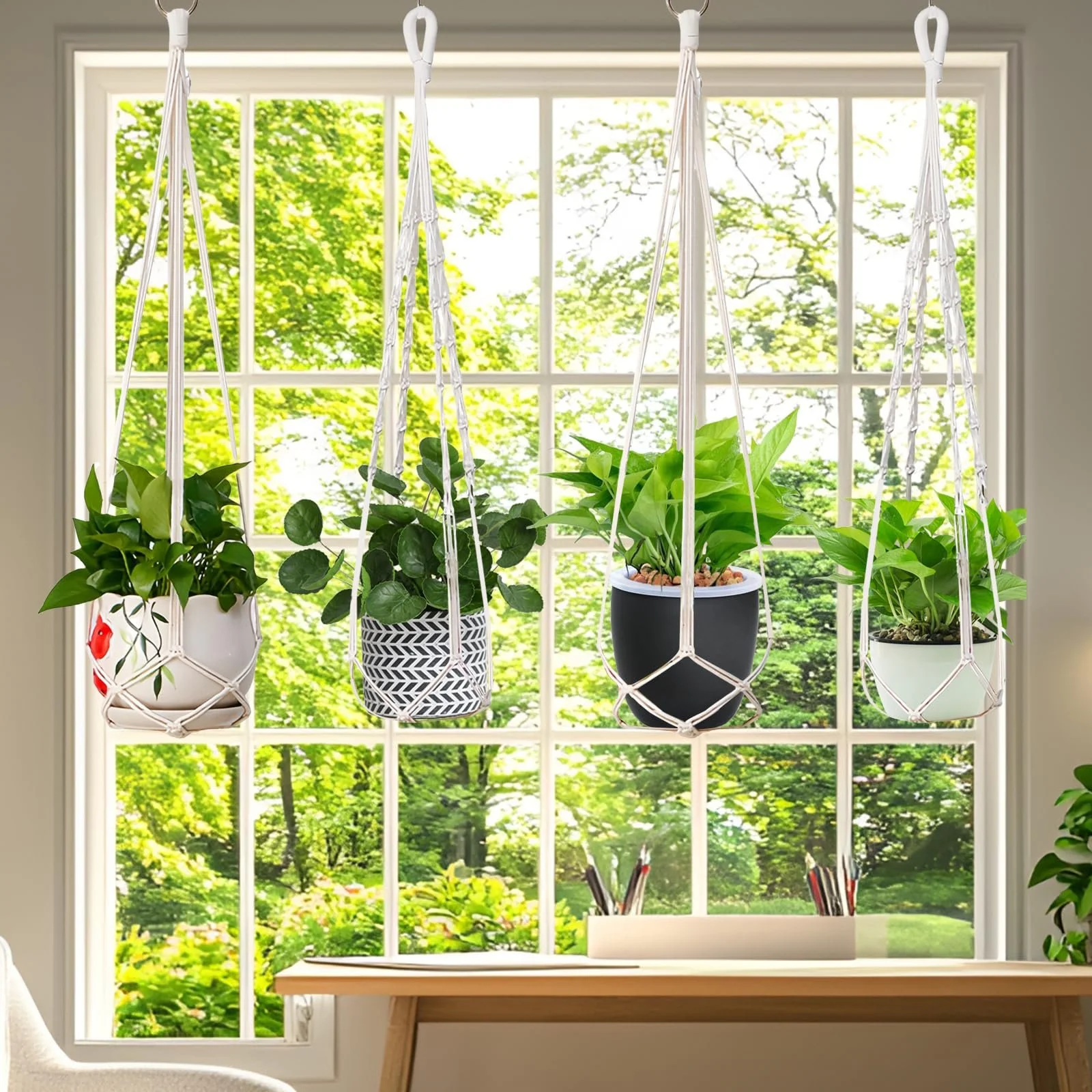 Підвіси для кашпо макраме Набір з 2 шт. 85/87 см бавовняний шнур, фото №6 Підвіси для кашпо макраме Набір з 2 шт. 85/87 см бавовняний шнур, фото №6