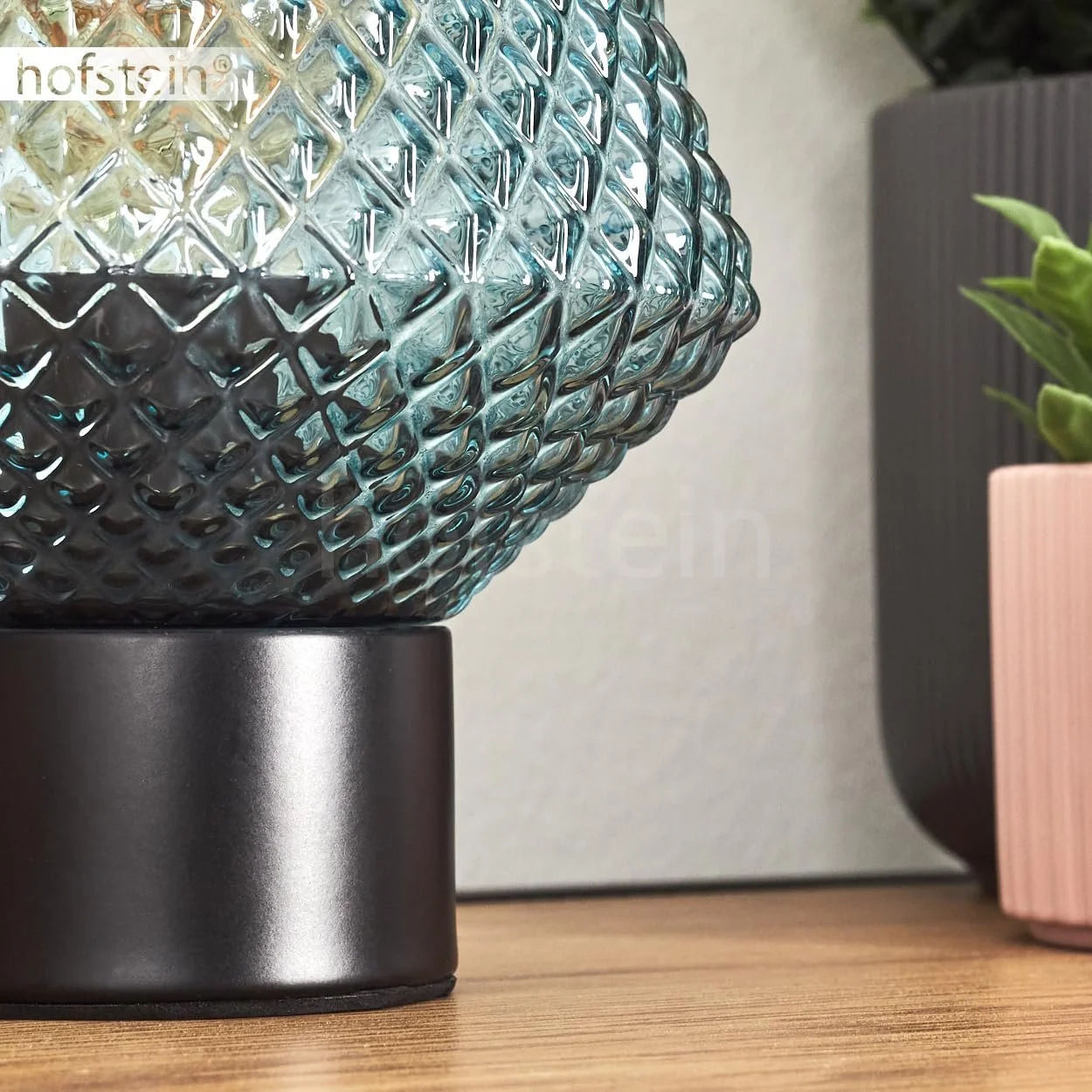 Настільна лампа HOFSTEIN Paderne Modern Vintage / Retro Design Метал / Скло Ø15 см E27 Чорний / Синій, фото №5