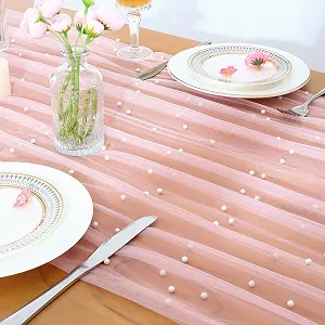 Скатертина-Ранер LOMOHOO 75 x 300 см перли тюль мереживо Pink - Фото 1