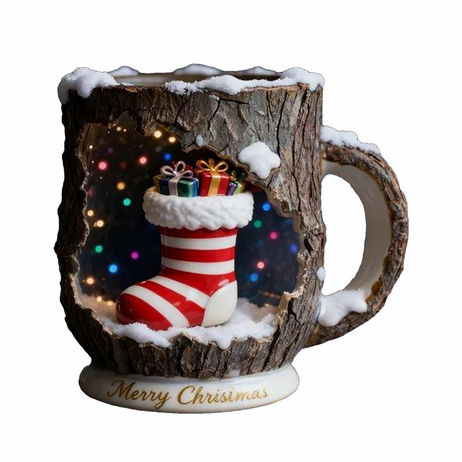 Різдвяна Кружка для кави Святкова кружка для напоїв з ефектом кори дерева, фото №8