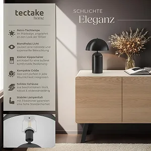 Настільна лампа tectake Mushroom Shape Vintage Retro Чорна synthetic.ua - Фото 1