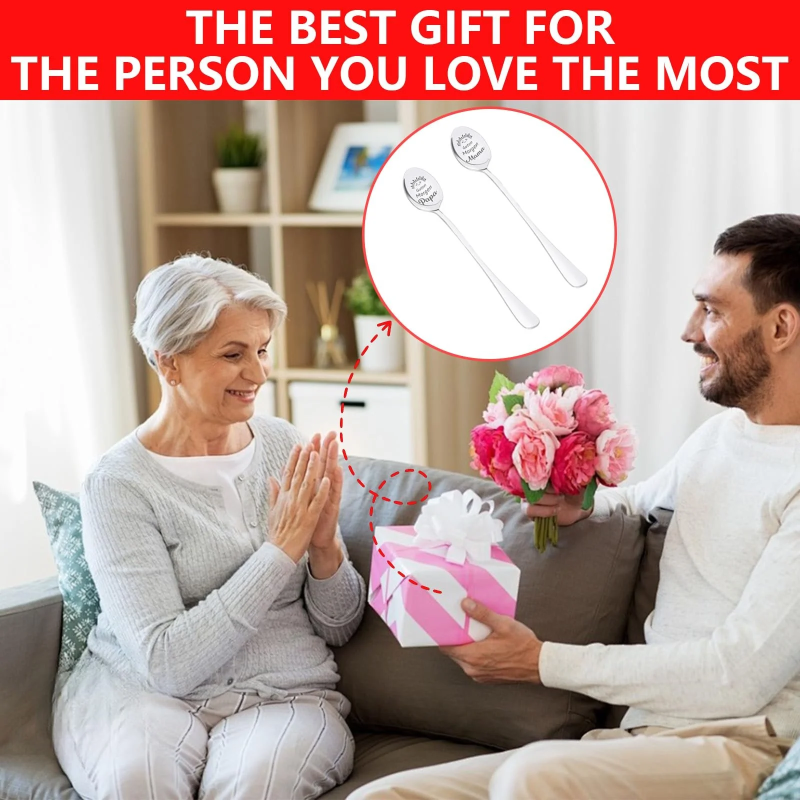 Набір з 2 кавових ложок з гравіюванням Guten Morgen Papa Mama, фото №6