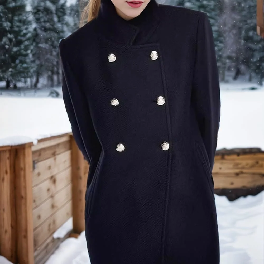 Шерстяное пальто Moderner с длинными рукавами и отложным воротником, темно-синего цвета, фото №2 Шерстяное пальто Moderner с длинными рукавами и отложным воротником, темно-синего цвета, фото №2