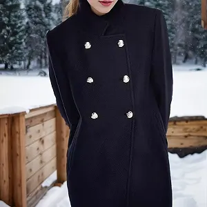 Шерстяное пальто Moderner с длинными рукавами и отложным воротником, темно-синего цвета synthetic.ua - Фото 1