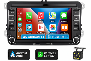 Штатна автомагнітола Podofo для VW Golf 5 6 Polo Passat / 7" / Сенсорна / 1/32Гб / Android 13 / Apple CarPlay / Android Auto / Bluetooth / WI-FI / GPS / FM / USB - Фото 1