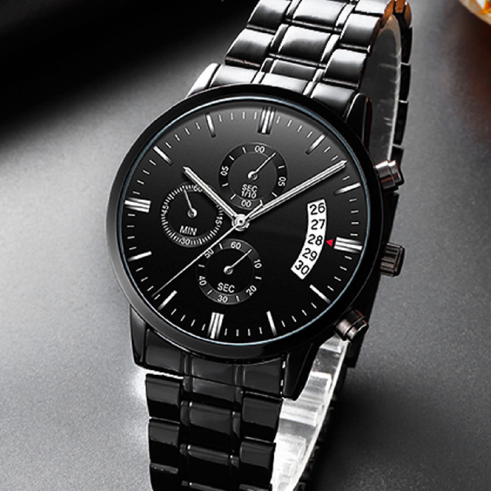 Чоловічий годинник Nicoone Quartz Chronograph 214 чорний циферблат срібні стрілки чорний ремінець браслет, фото №7 Чоловічий годинник Nicoone Quartz Chronograph 214 чорний циферблат срібні стрілки чорний ремінець браслет, фото №7