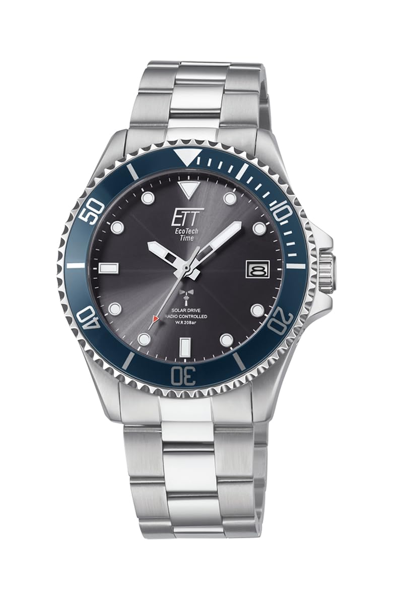 Чоловічий аналоговий годинник ETT Eco Tech Time Radio Solar EGS-11605-35M з міцним ремінцем з нержавіючої сталі, сріблястий, сучасний, фото №1