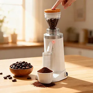 Профессиональная электрическая кофемолка Professional с плоским/конусным помолом, вместимость 350 г зерен, таймер 0,1-19,9 с, алюминиевый корпус для офиса, кафе и дома 63 мм Белая - Фото 1