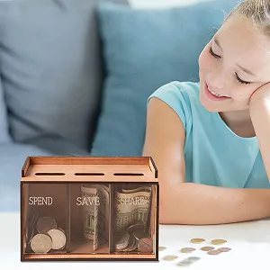 Скарбничка дерев\'яна ручної роботи з 3 відділеннями натуральна текстура synthetic.ua - Фото 1