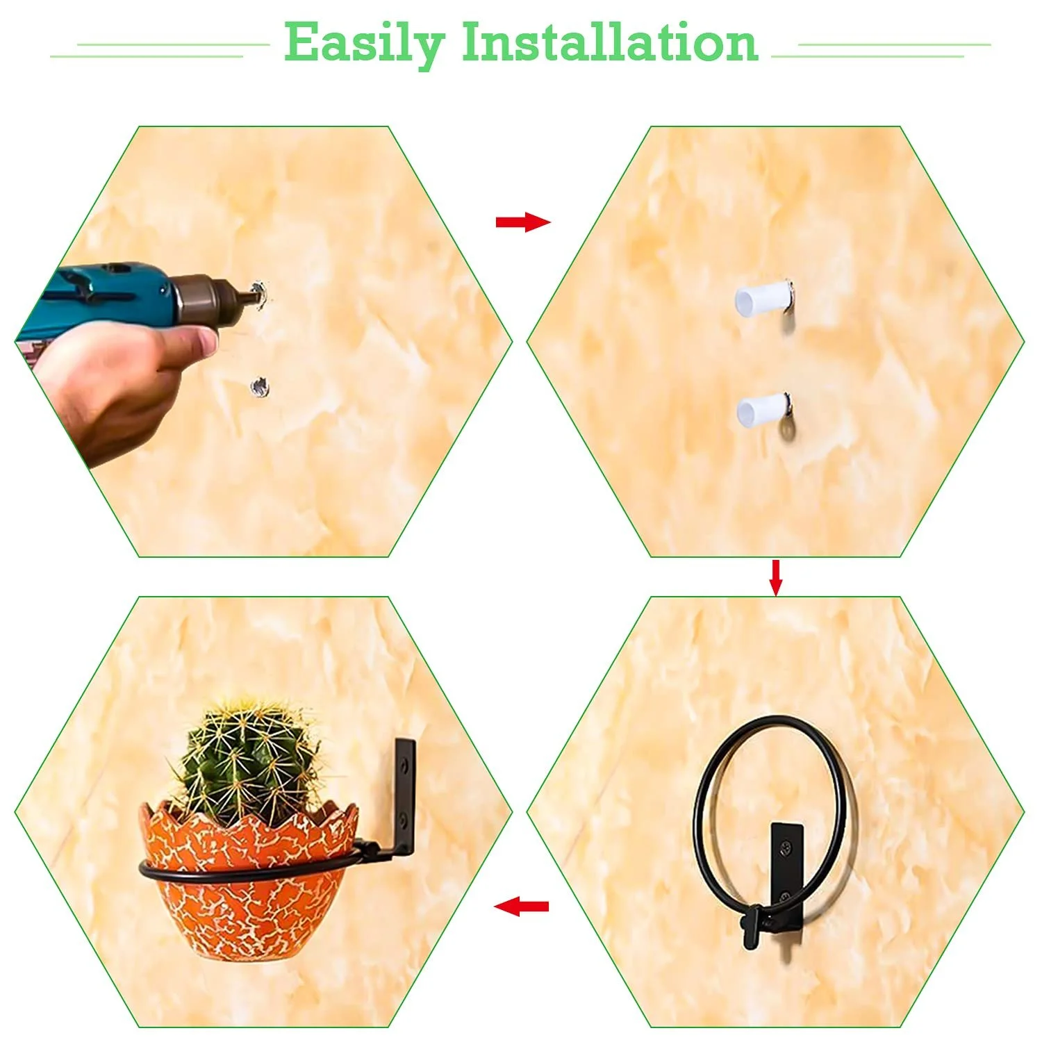 Набір кілець-тримачів для квіткових горщиків GIAK Настінний 3 штуки Складаний Чорний, фото №4 Набір кілець-тримачів для квіткових горщиків GIAK Настінний 3 штуки Складаний Чорний, фото №4