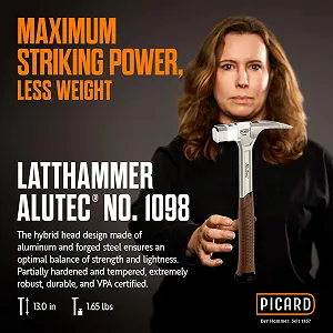 Молоток кровельщика PICARD AluTec No. 1098 750 г гладкий боек магнитный держатель 2K рукоятка synthetic.ua - Фото 1