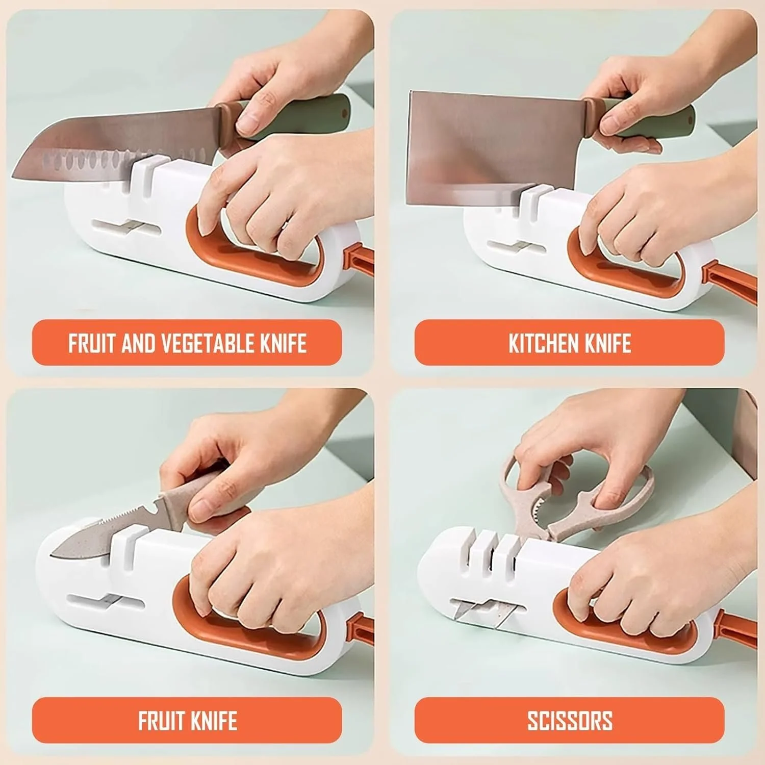 Точило для ножів та ножиць 4 in 1 Kitchen Knife Sharpener з ручкою 4 слоти, фото №7